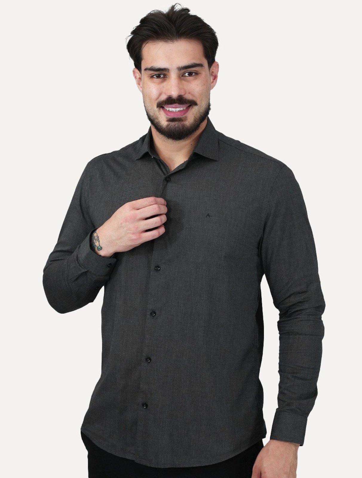 Camisa Aramis Masculina Slim Fil a Fil Antilia Cinza Escuro