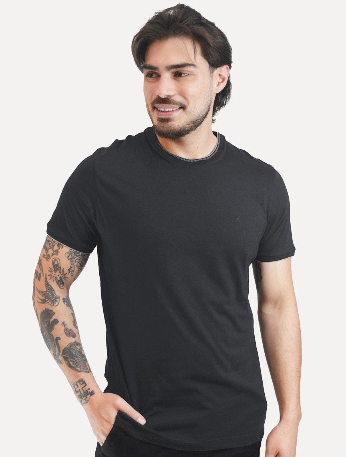 Camiseta Aramis Masculina Grey Friso Gola Mono Logo Azul Marinho