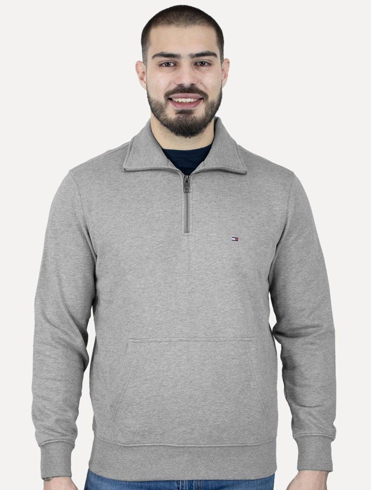 Moletom Tommy Hilfiger Masculino Essential Terry Half Zip Cinza Mescla