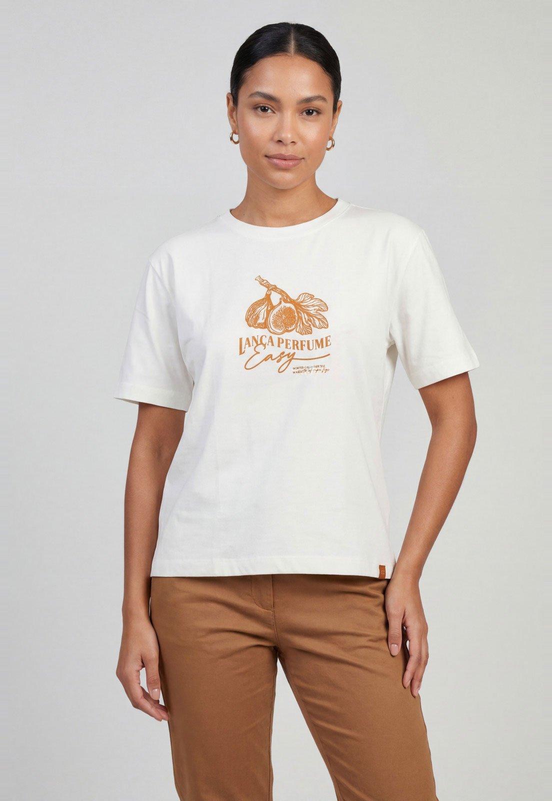 Camiseta Feminina Lança Perfume Gola Redonda Algodão Branca