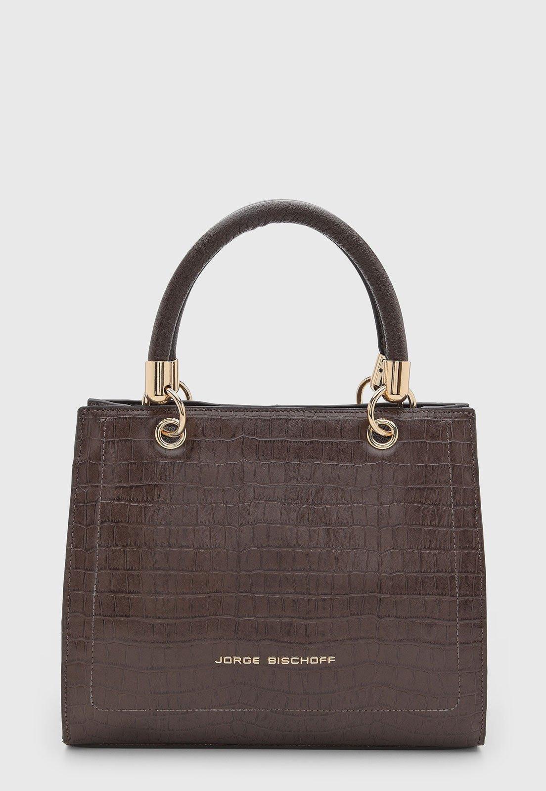 Bolsa Feminina Jorge Bischoff Couro Textura Croco Marrom