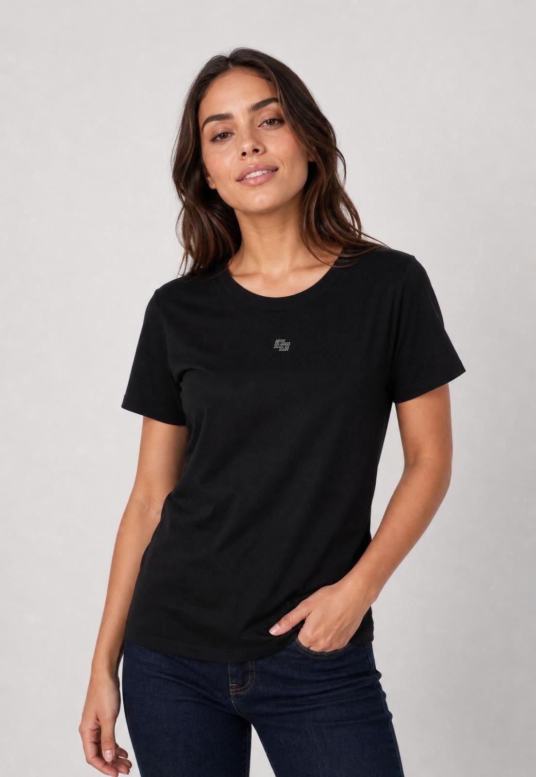 Camiseta Feminina Colcci Gola Redonda Preta