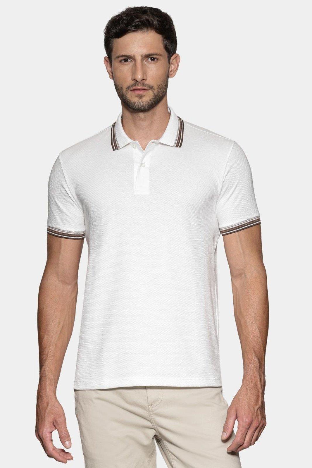 Polo Aramis Manga Curta Malha Colmeia Off White