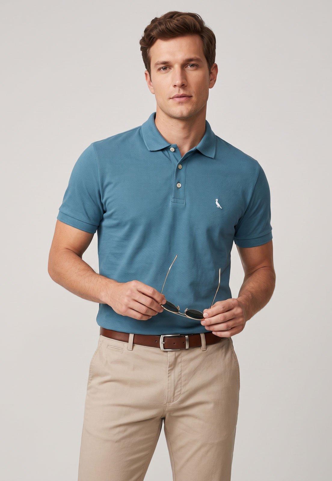 Camisa Polo Masculina Reserva Piquet Clássica Azul