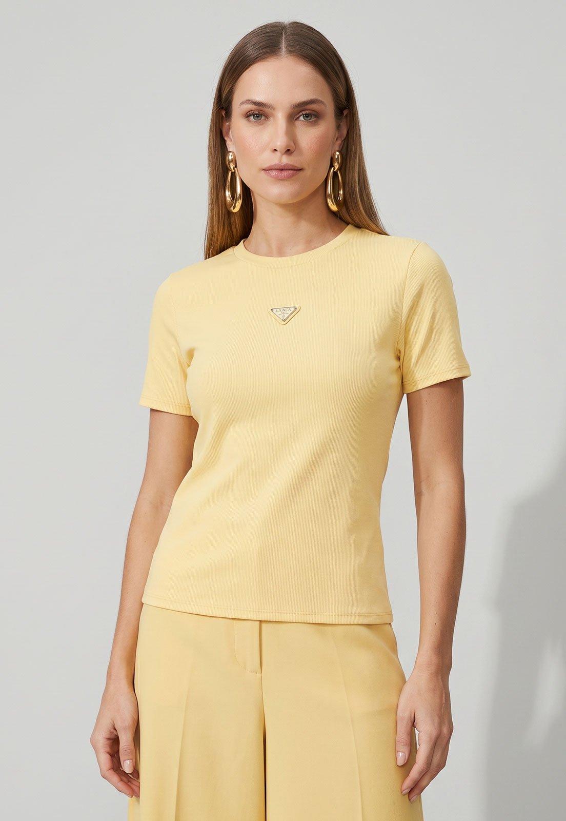 Camiseta Feminina Lança Perfume Canelada Logo Amarela