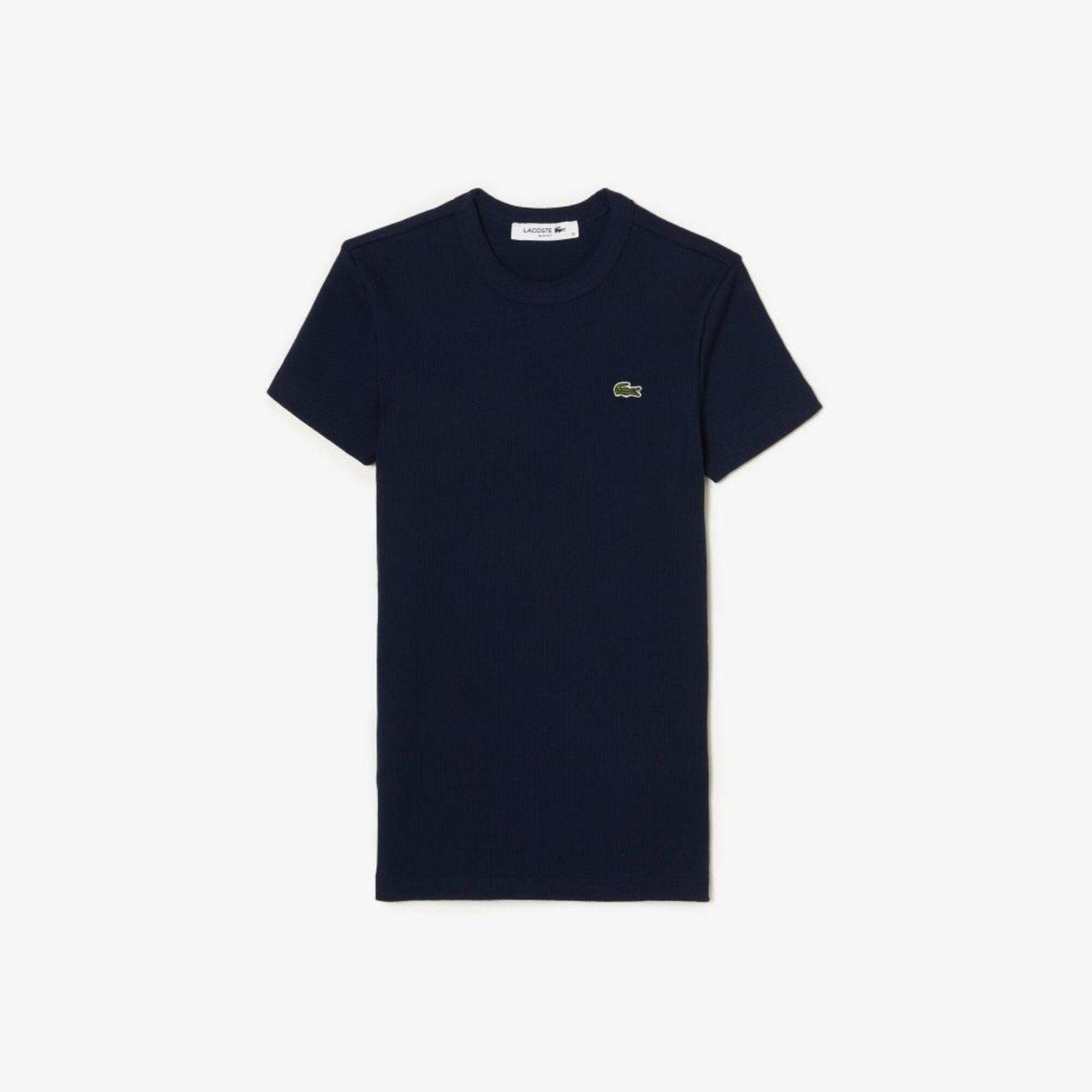 Camiseta de Algodão Canelada com Caimento Ajustado Azul