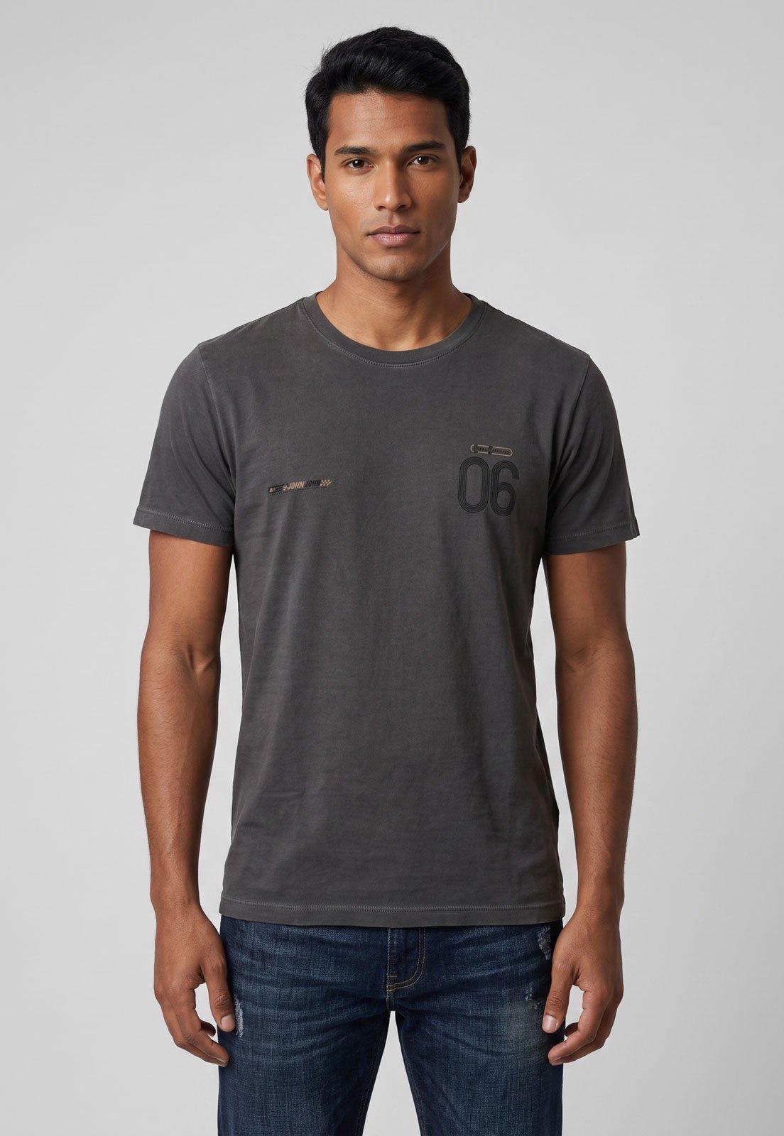 Camiseta Masculina John John Estampa Frontal Cinza
