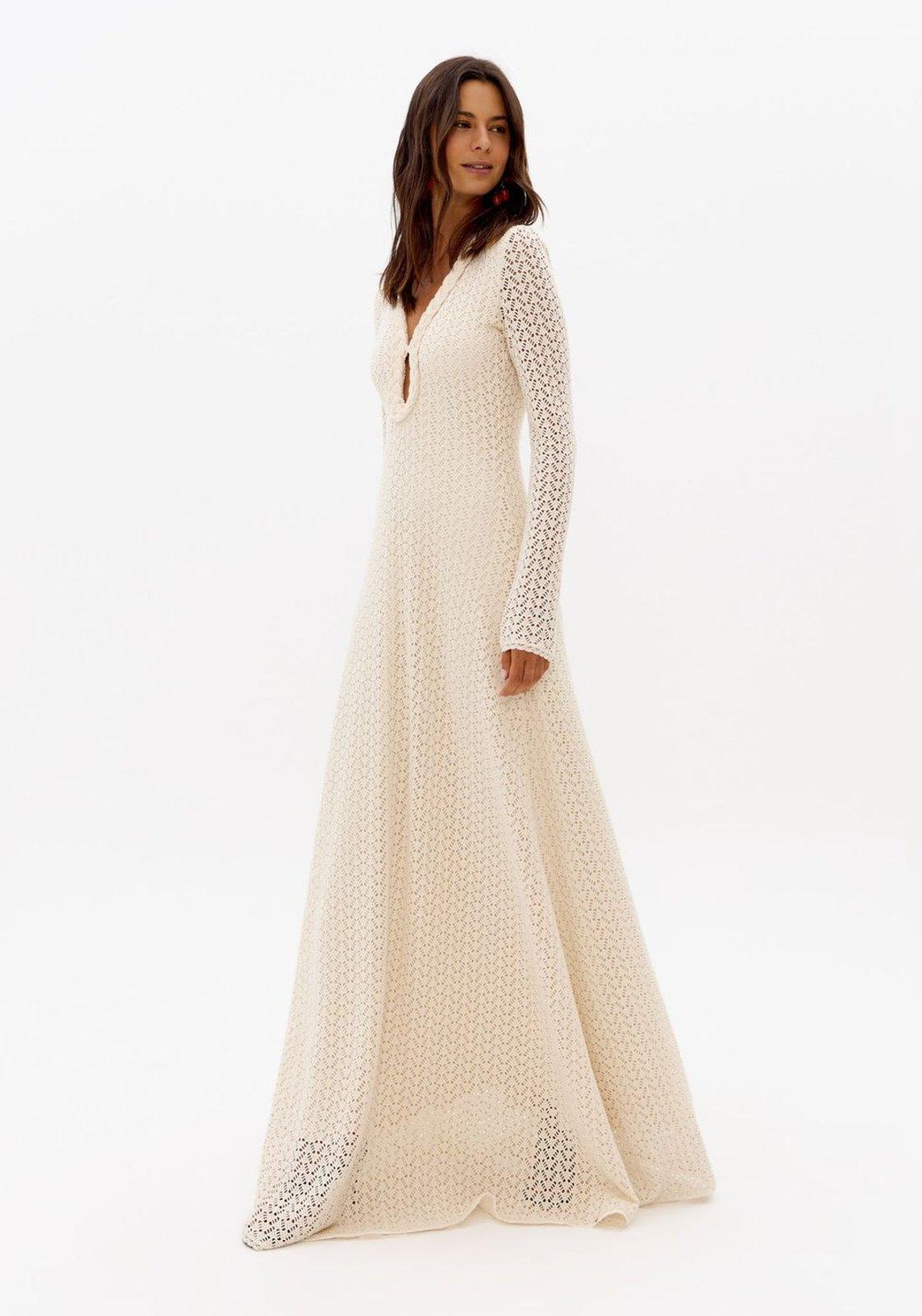 Vestido Longo Evasê Rendado Lança Perfume