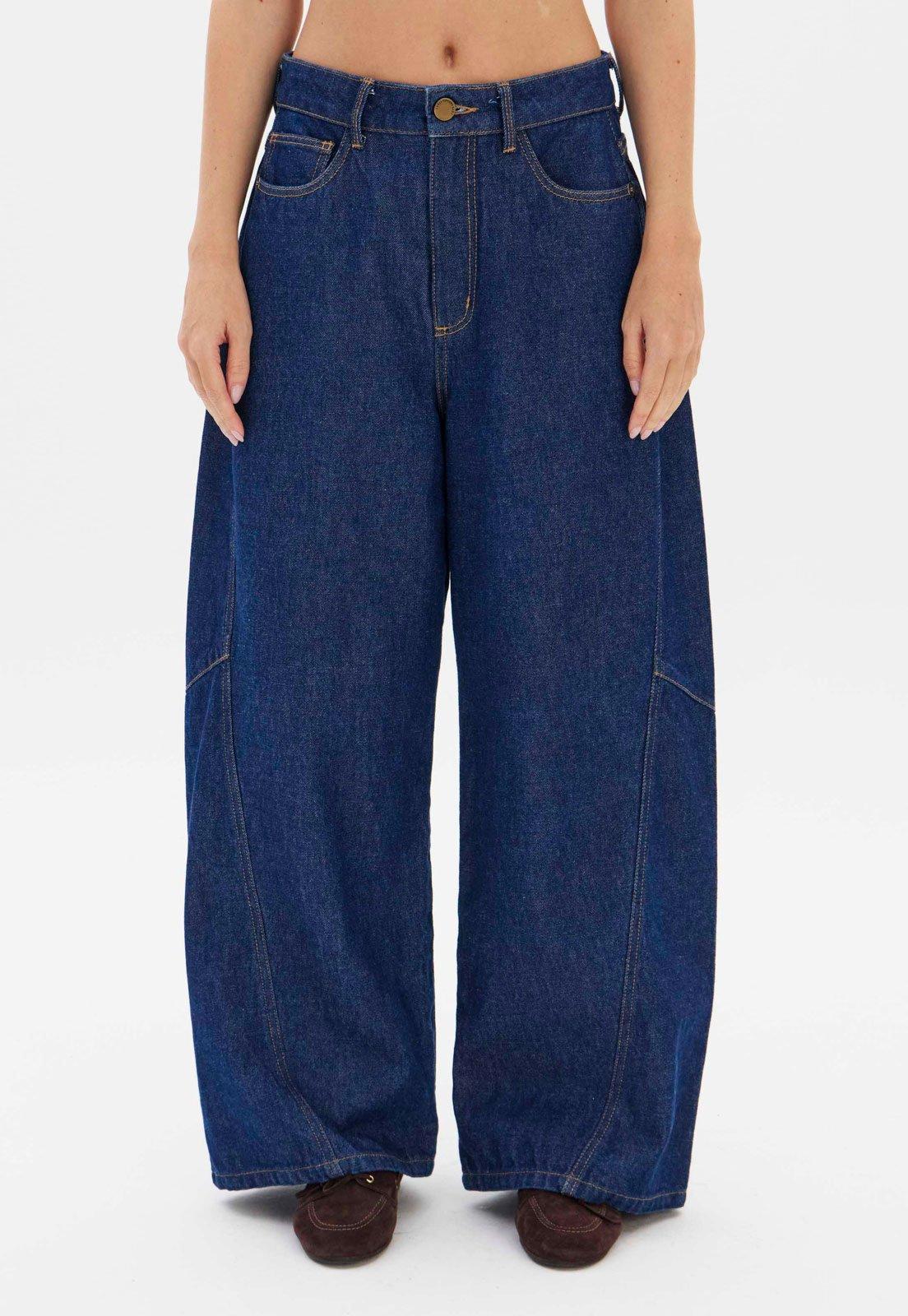 Calça Jeans Feminina Lança Perfume Cintura Alta Perna Ampla Azul