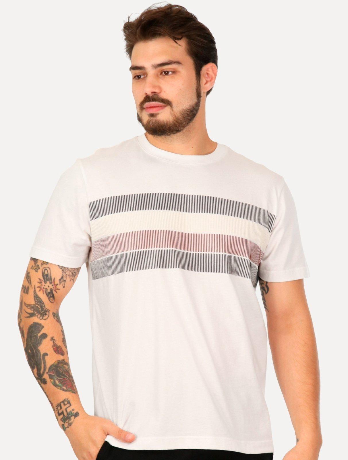 Camiseta Tommy Hilfiger Masculina Regular Shadow Global Stripe Branca