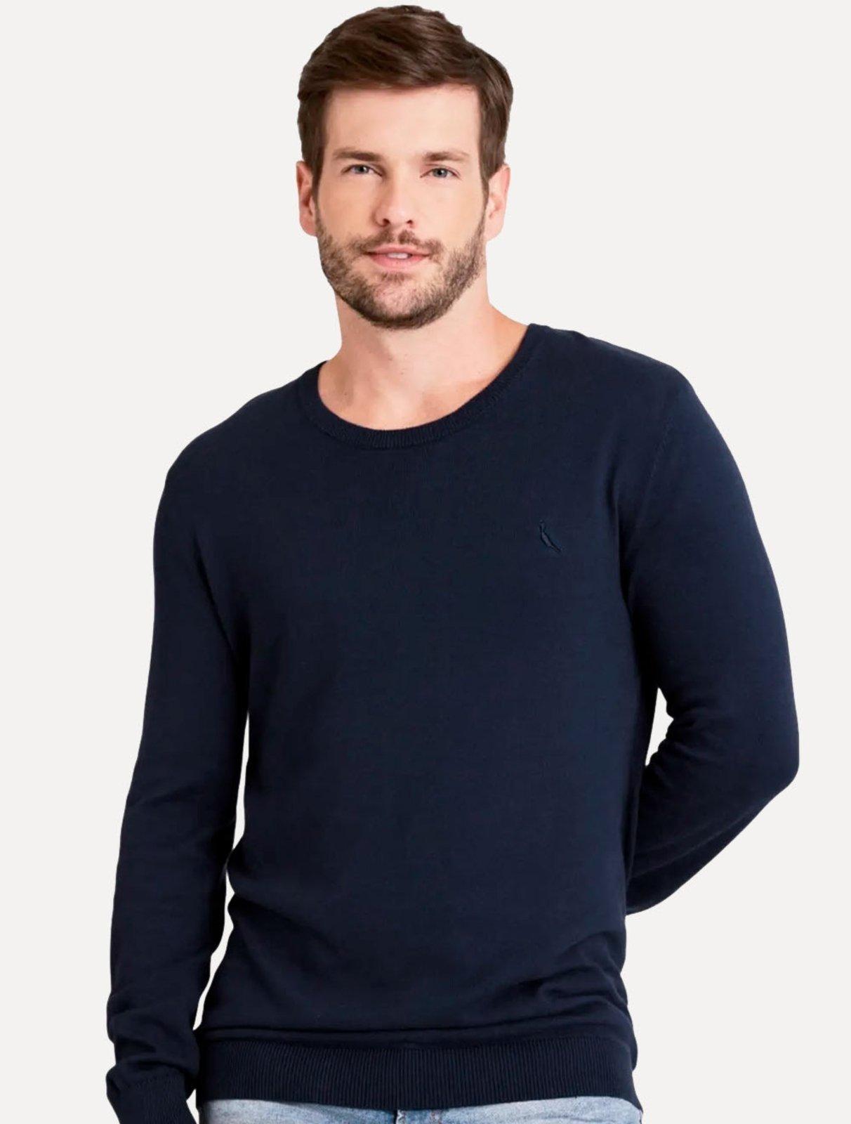 Suéter Reserva Masculino Tricot Basico Gola Careca Azul Marinho