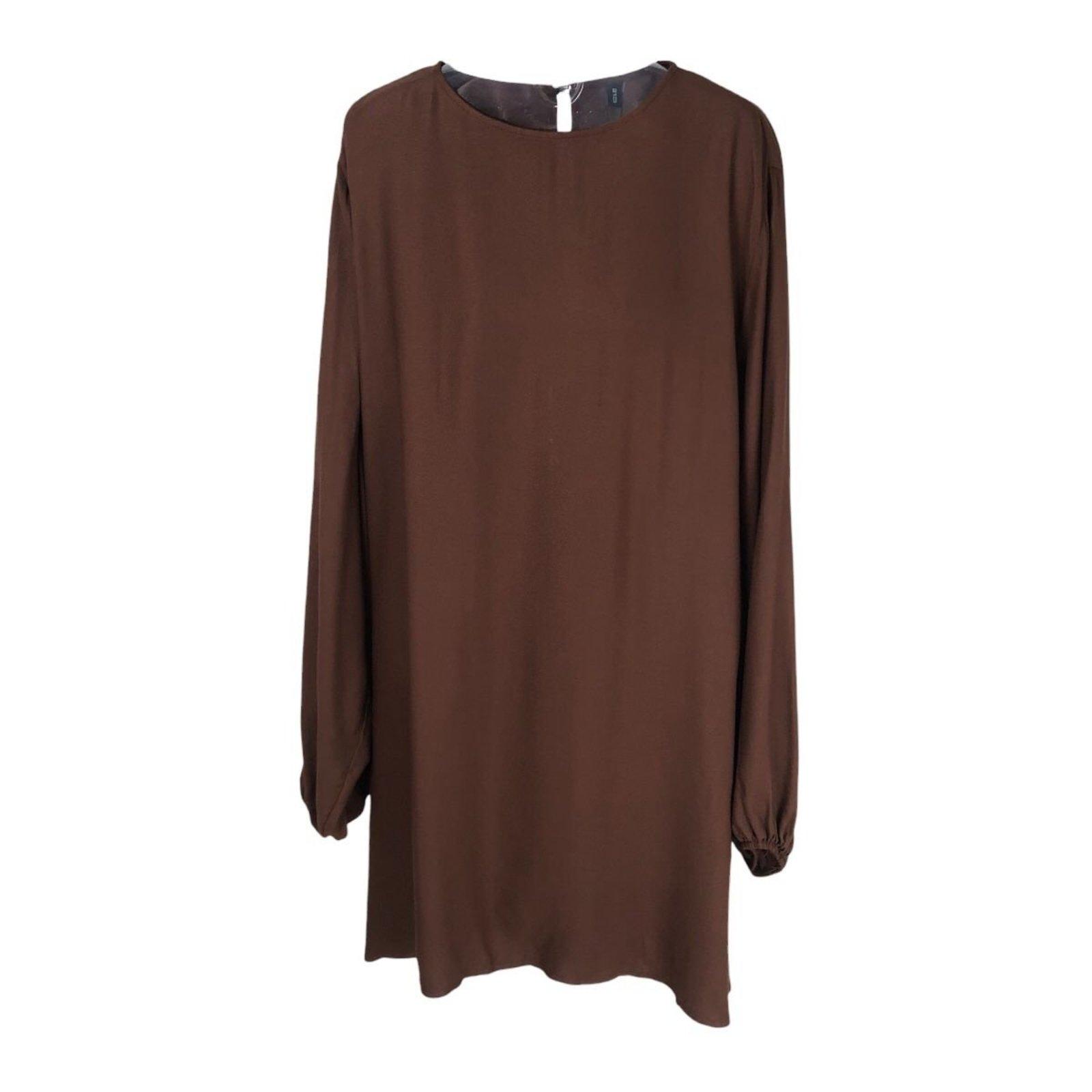 Vestido Trapézio Manga Longa Colcci CLC Marrom Beaten Brown
