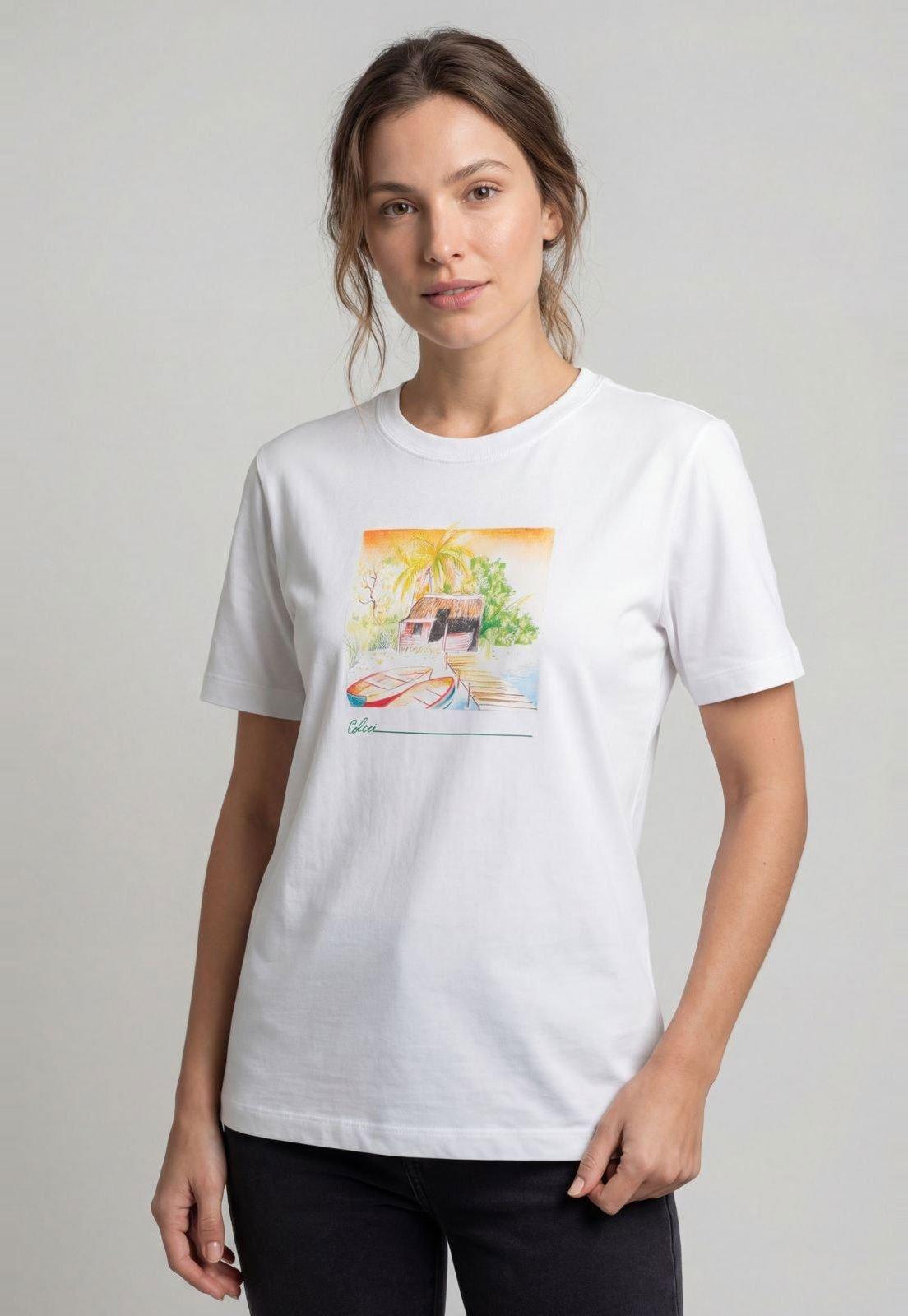 Camiseta Feminina Colcci Estampa Artística Branca
