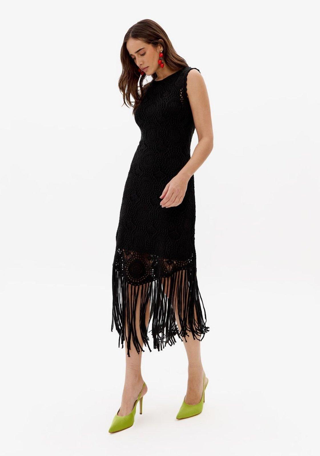 Vestido Tricô Super Midi Com Franjas Lança Perfume