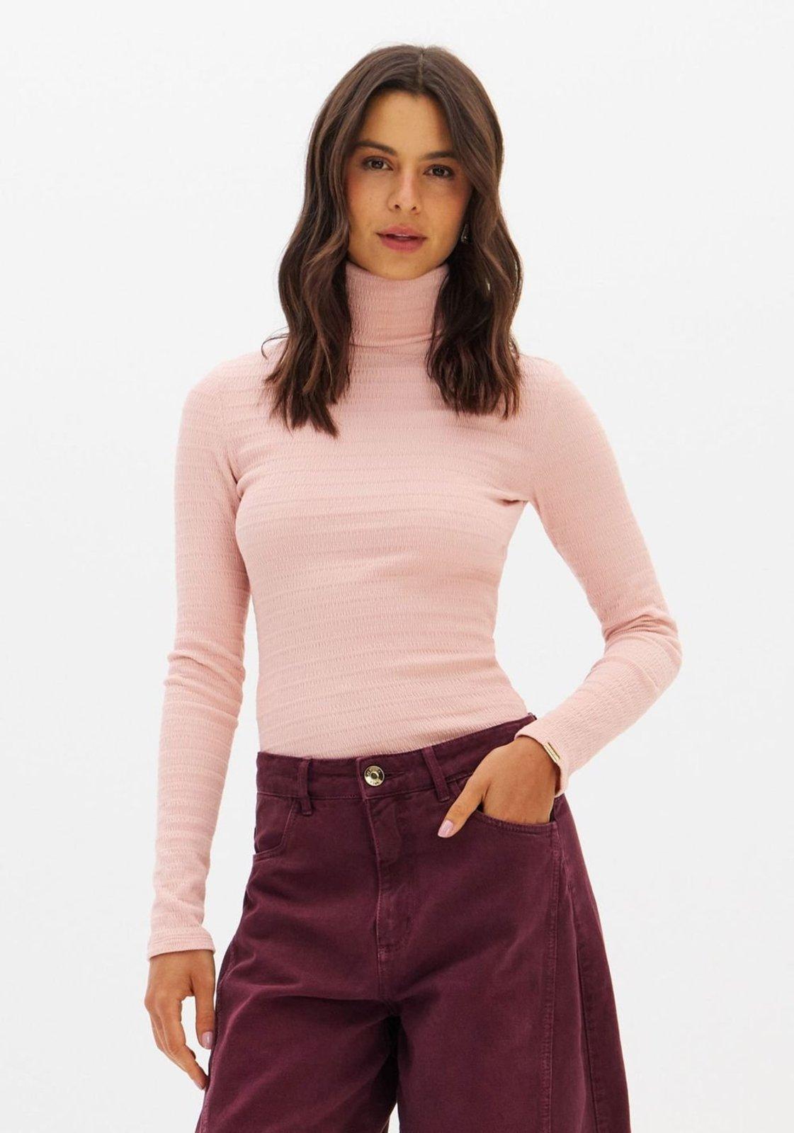 Blusa Canelada Gola Alta Manga Longa Lança Perfume