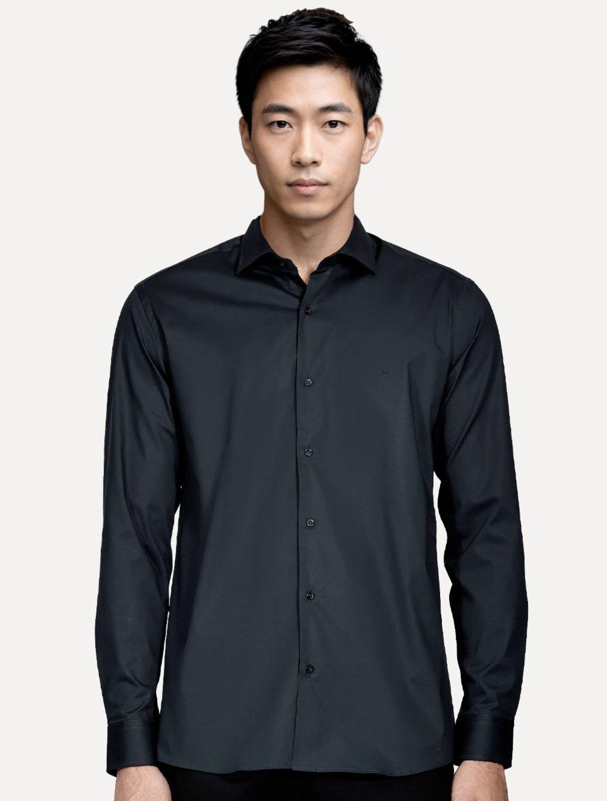 Camisa Aramis Masculina Slim Tricoline Liso Stretch Marinho Escuro