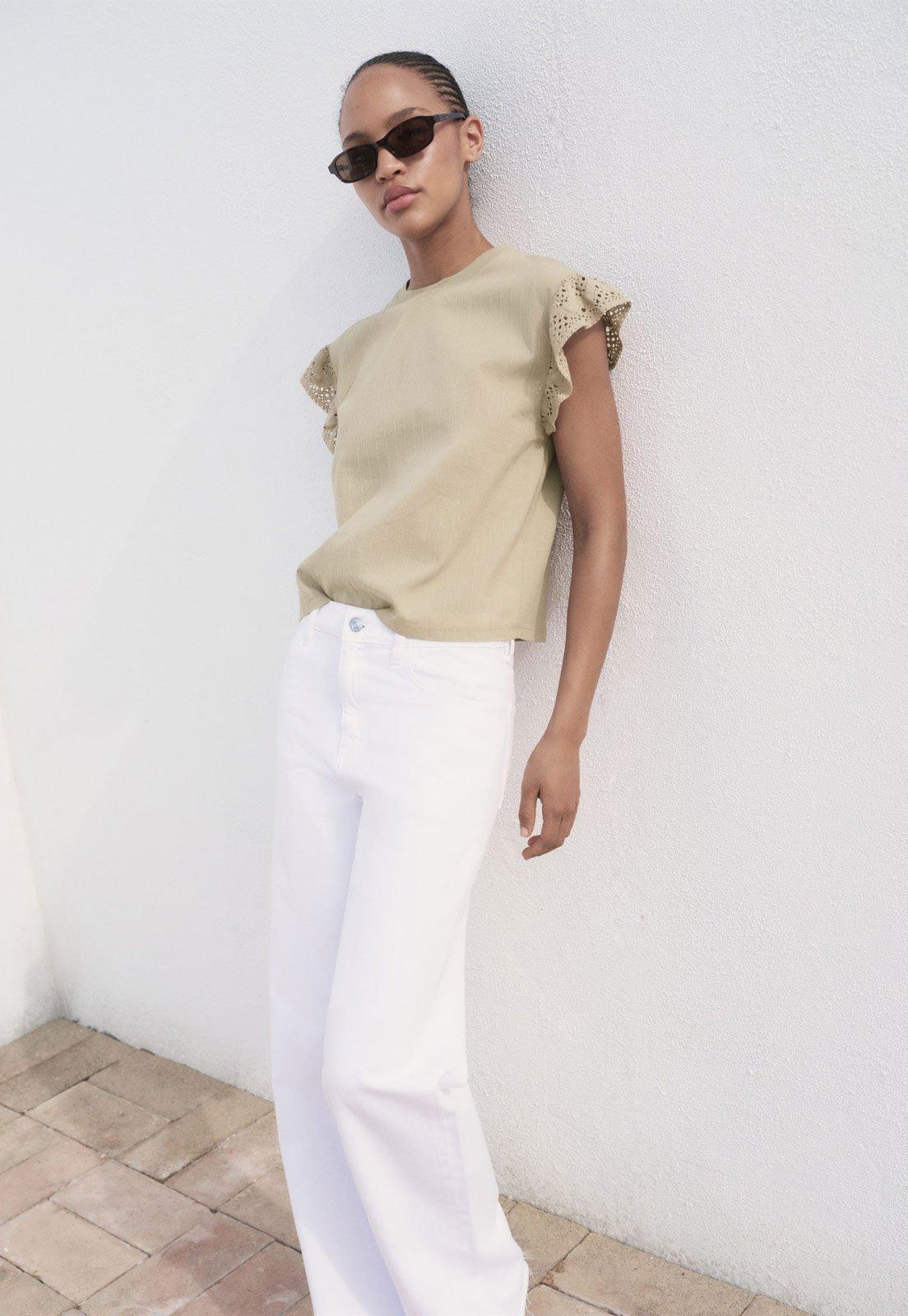 Camiseta Feminina Mango Voli Algodão Bege