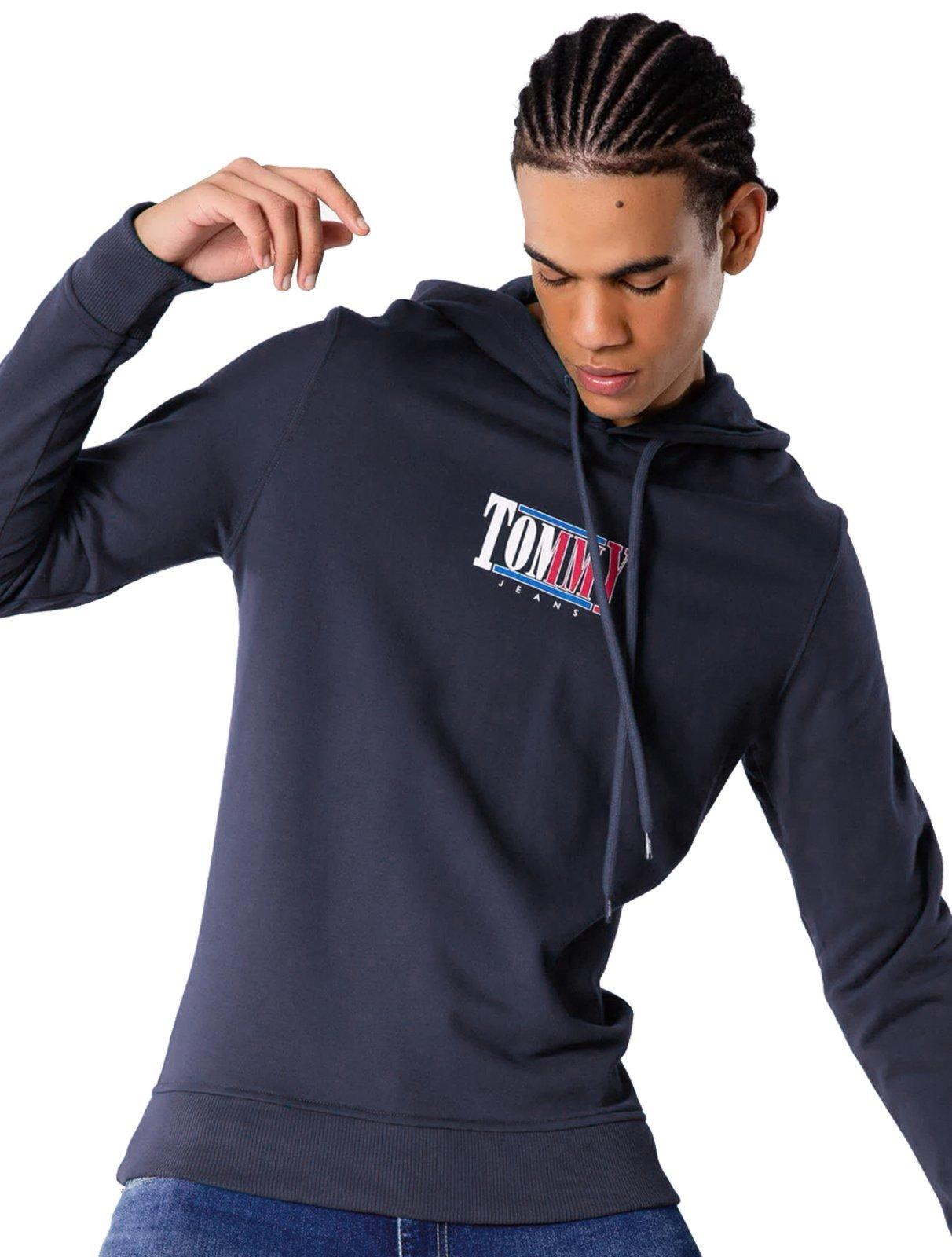 Moletom Tommy Jeans Masculino Regular Crewneck Essential Graphic Hoodie Azul Marinho