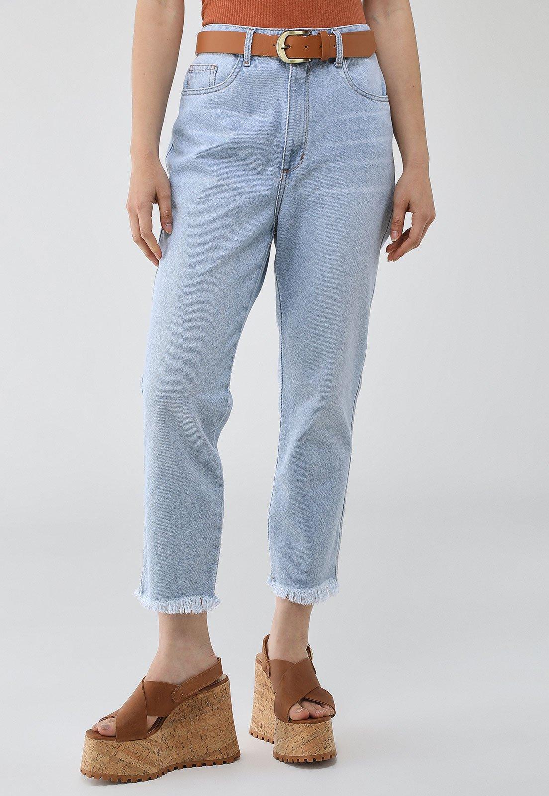 Calça Jeans Lança Perfume Luna Mom Super High Azul Claro