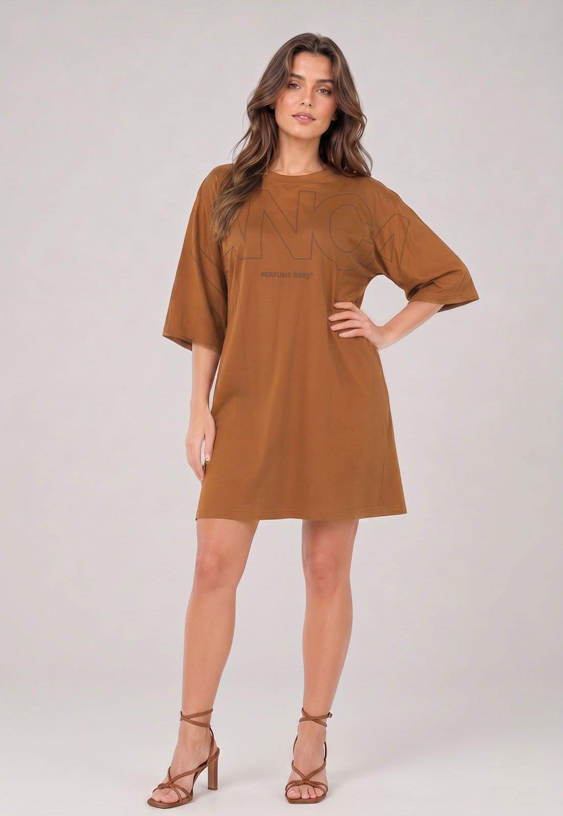 Vestido Feminino Lança Perfume Manga Curta Marrom