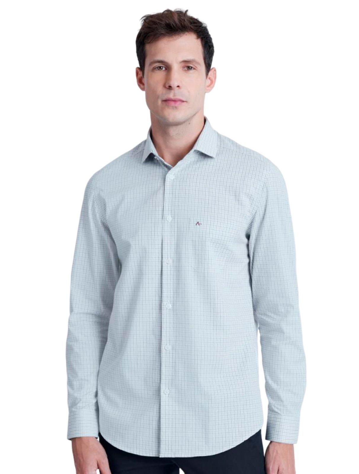 Camisa Aramis Masculina Regular Tricoline Micro Xadrez Azul Branca