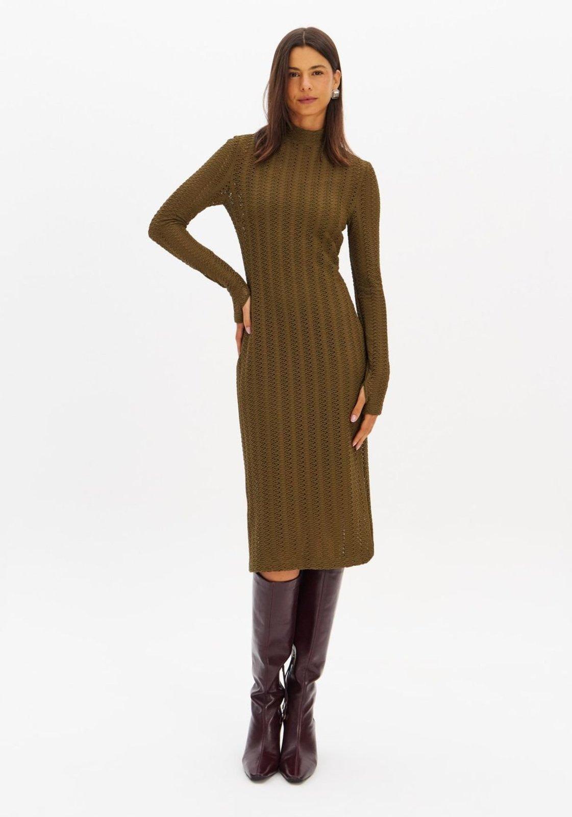 Vestido Midi Manga Longa Malha Texturizada Lança Perfume
