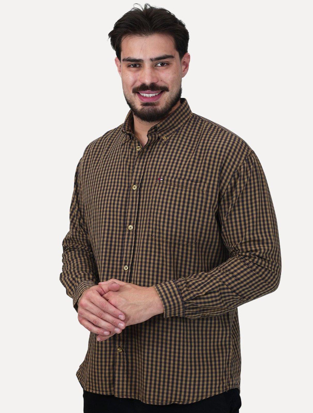 Camisa Tommy Jeans Masculina Relaxed Xadrez Poplin Pocket Marrom