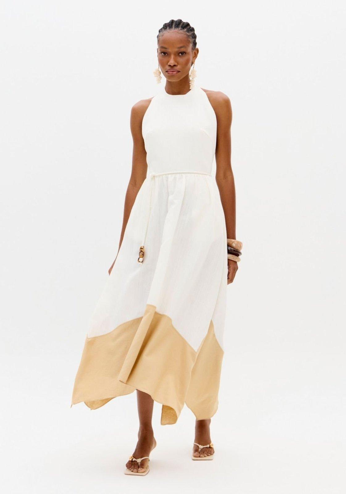 Vestido Super Midi Frente Única Com Linho Lança Perfume