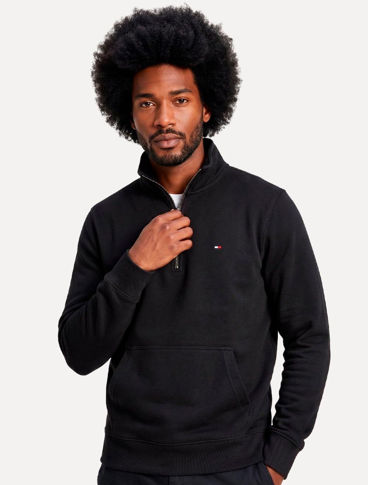 Moletom Tommy Hilfiger Masculino Essential Terry New Half Zip Preto