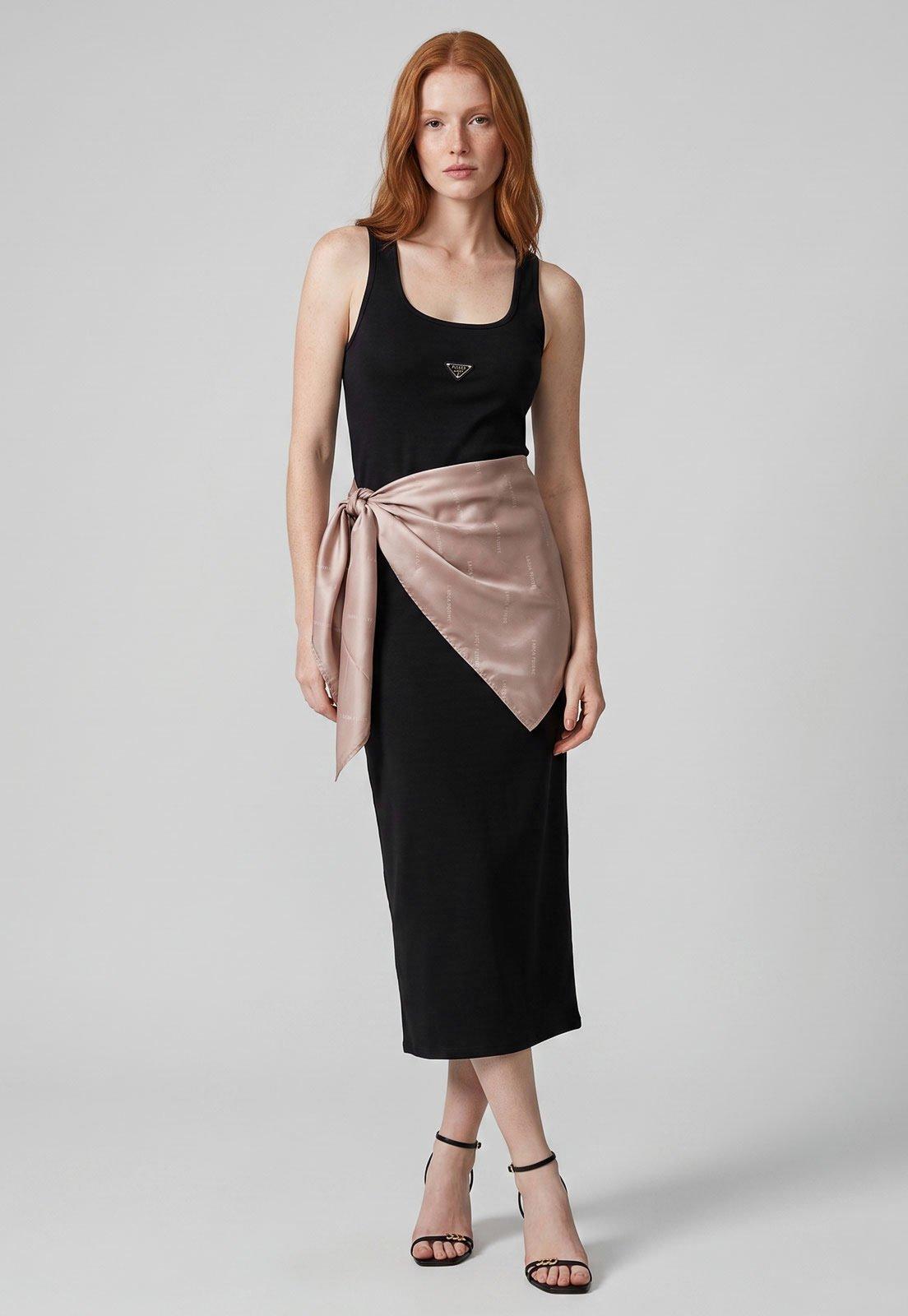 Vestido Feminino Lança Perfume Midi Logo Preto