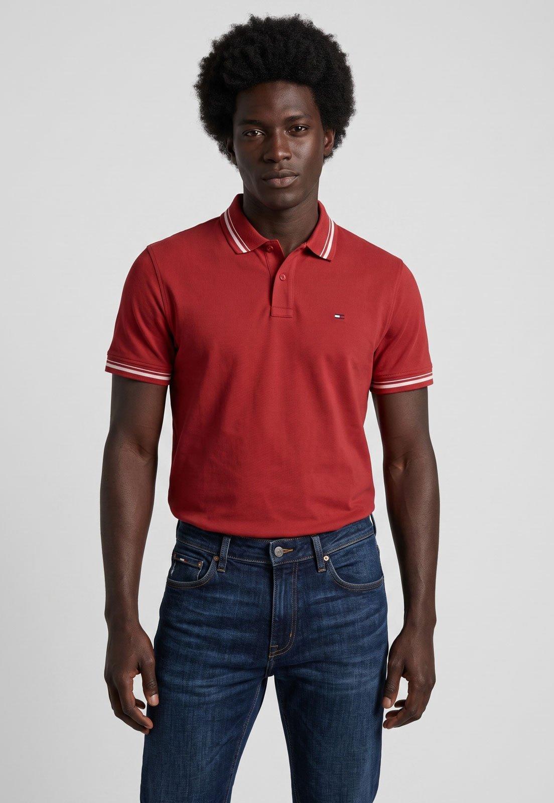 Camisa Polo Masculina Tommy Jeans Tipped Vermelha