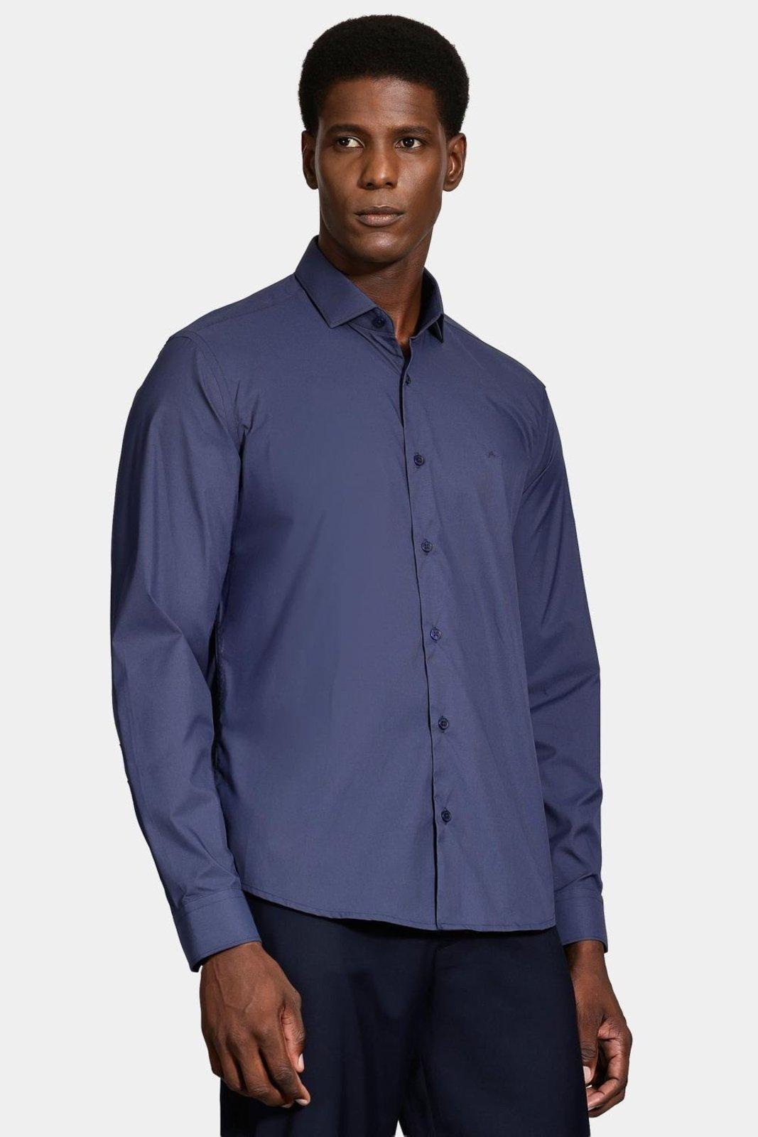 Camisa Aramis Manga Longa Reg Poliamida Liso Azul Escuro