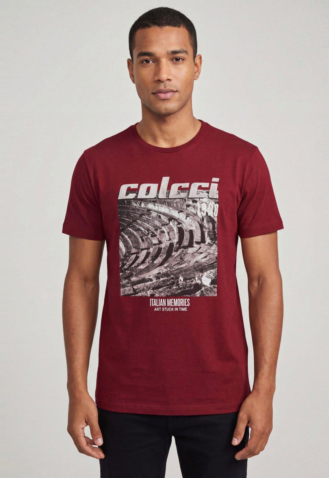 Camiseta Masculina Colcci Estampa Italian Memories Vinho