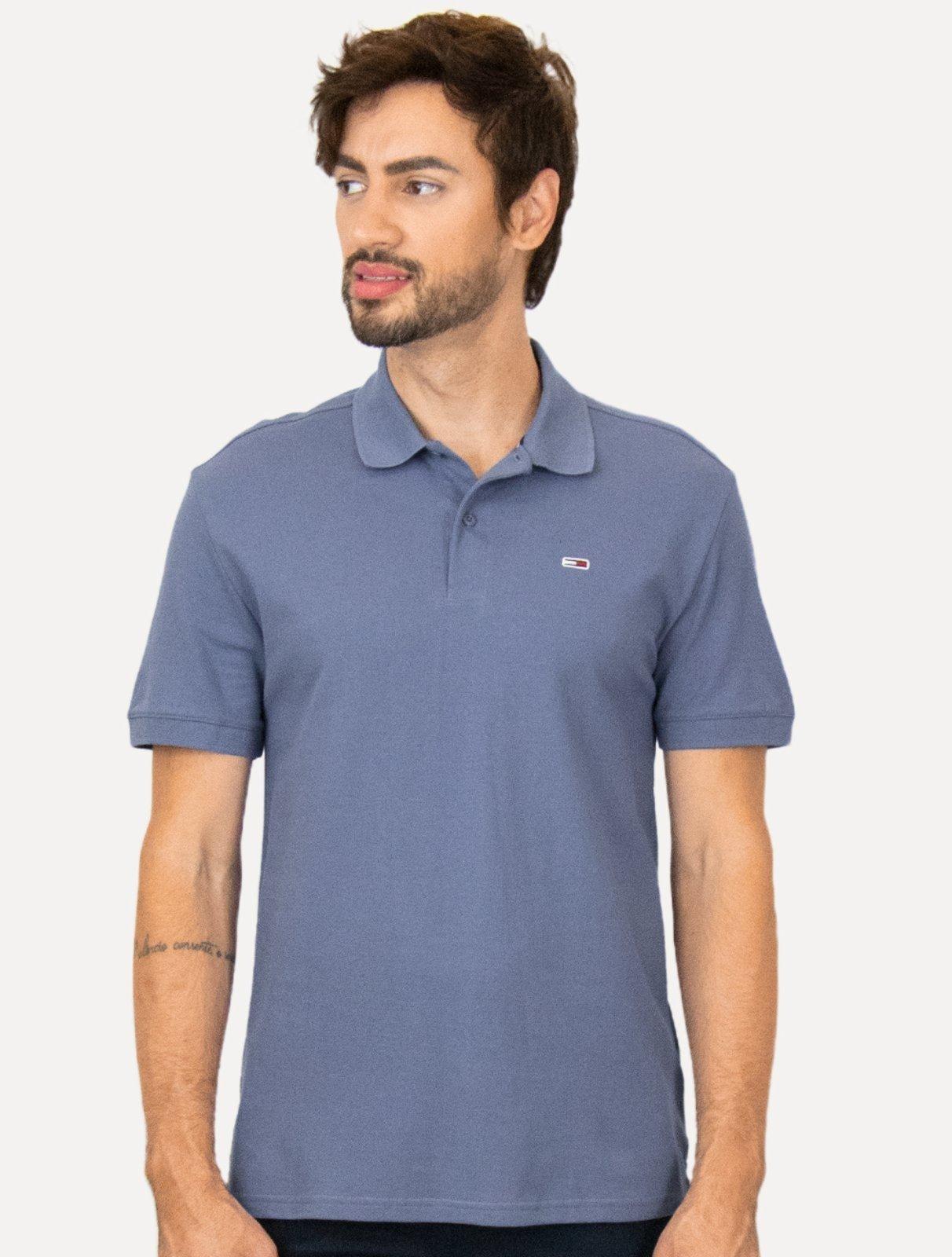 Polo Tommy Jeans Masculina Piquet Regular Placket Azul Índigo