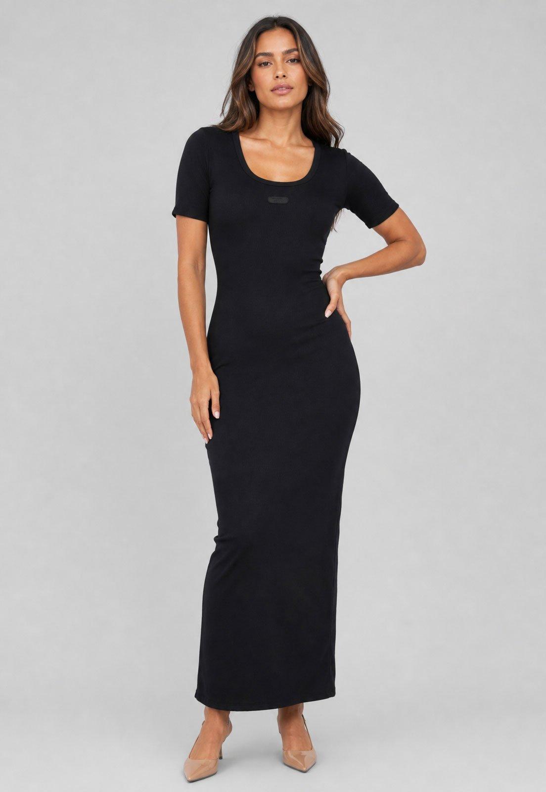 Vestido Feminino Lança Perfume Longo Logo Preto