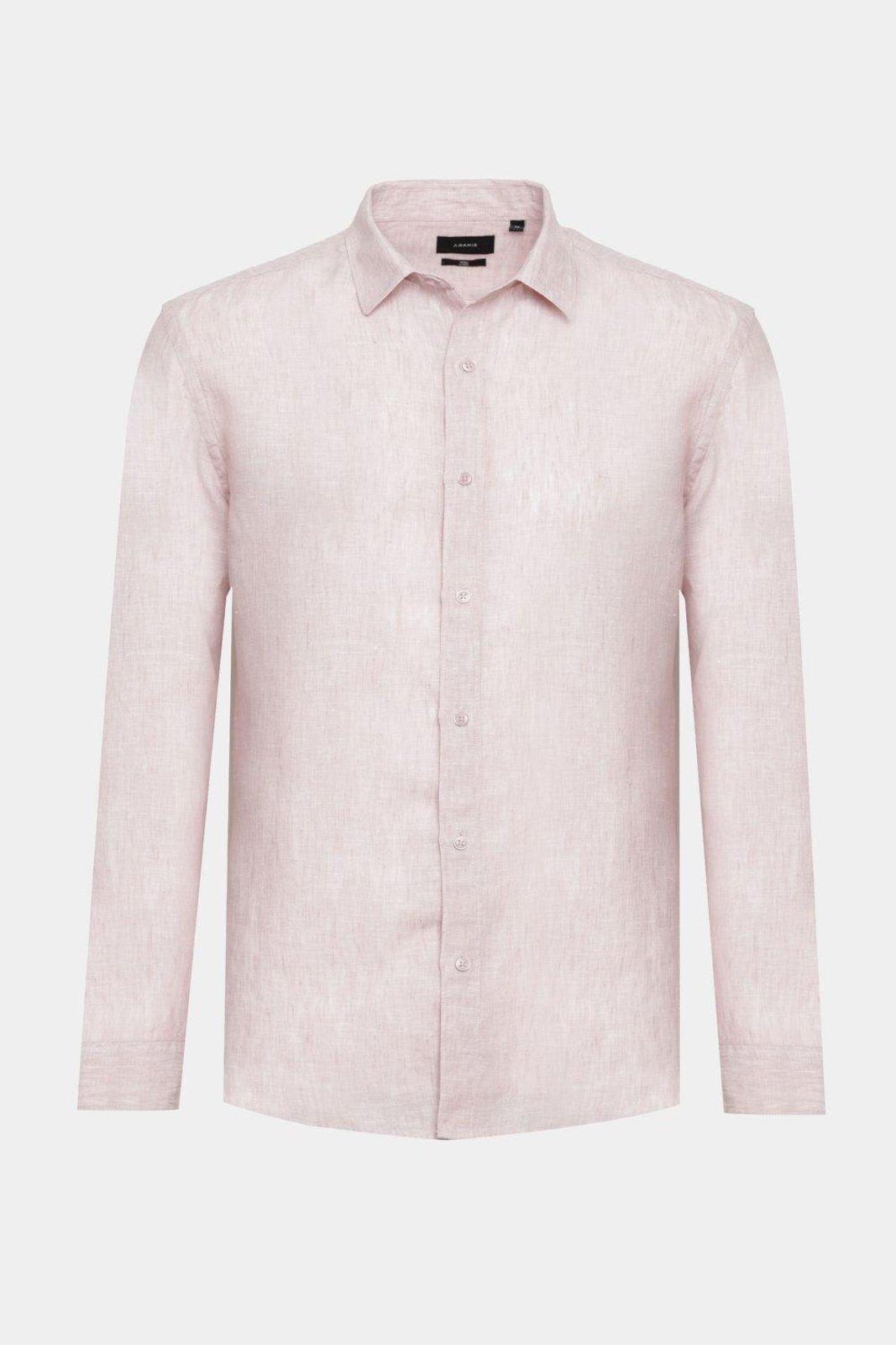 Camisa Aramis Manga Longa Slim em Linho Irlandês Rosa