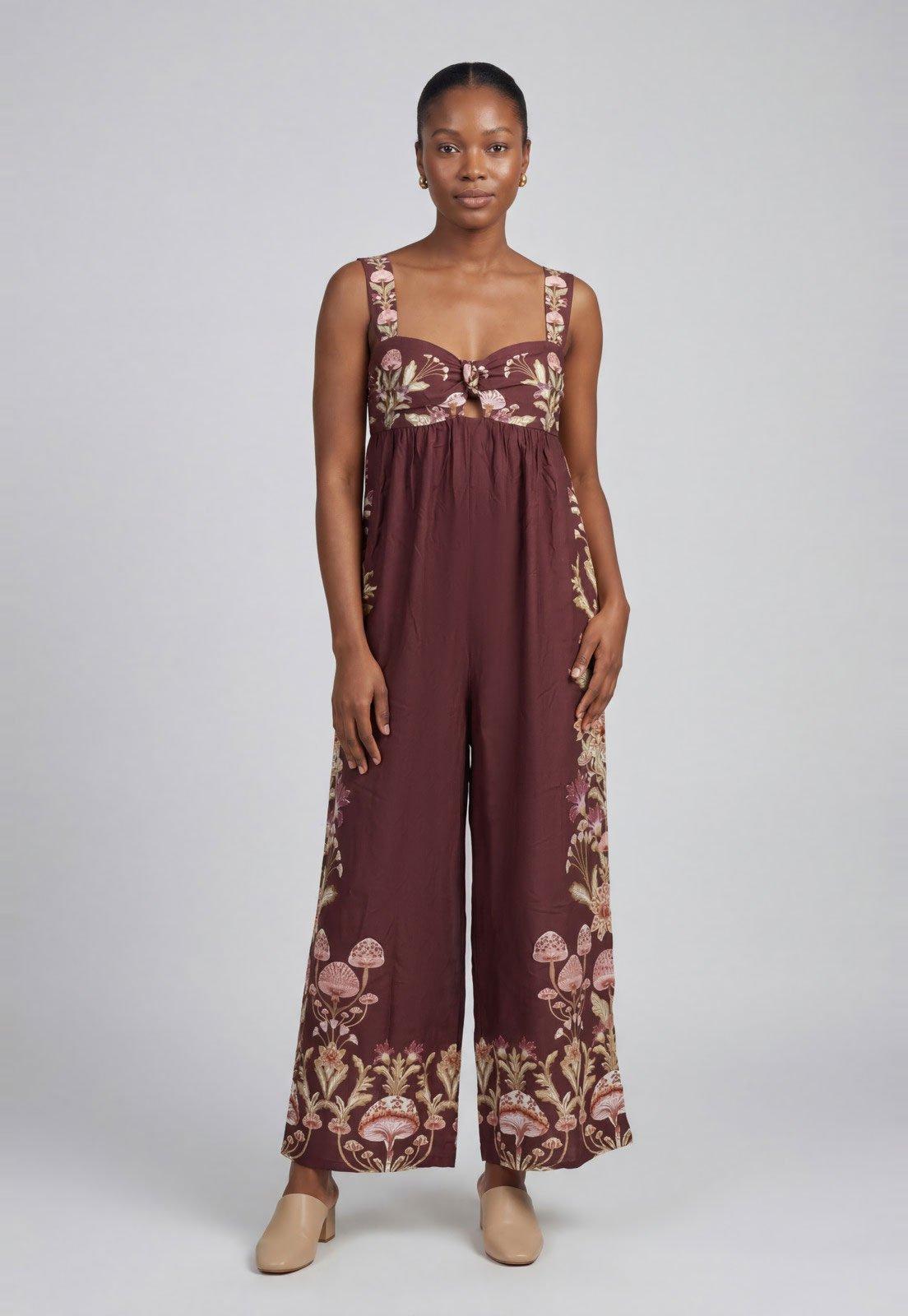 Macacão Feminino FARM Estampa Floral Longo Vinho