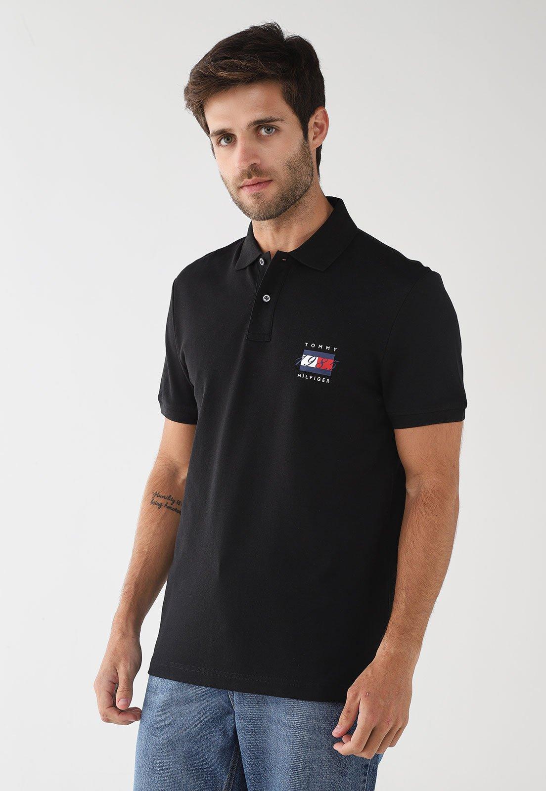 Camiseta Polo Masculina Tommy Hilfiger Mercerized Pique Preta