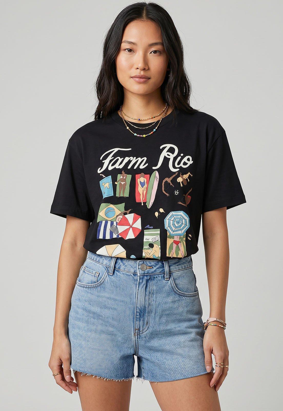 Camiseta Feminina FARM Estampa Verão Preta