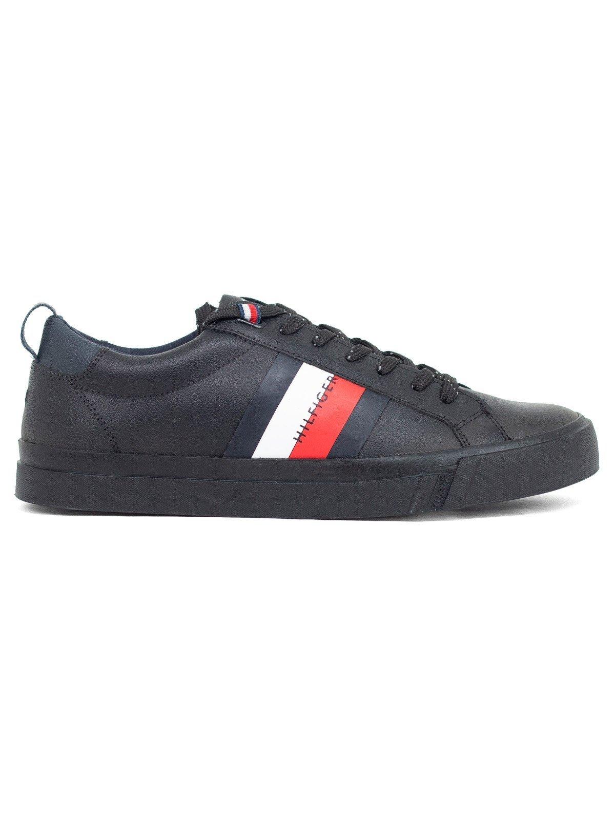 Tênis Masculino Tommy Hilfiger Casual Dino 9A Bandeira Couro Clássico Preto Black
