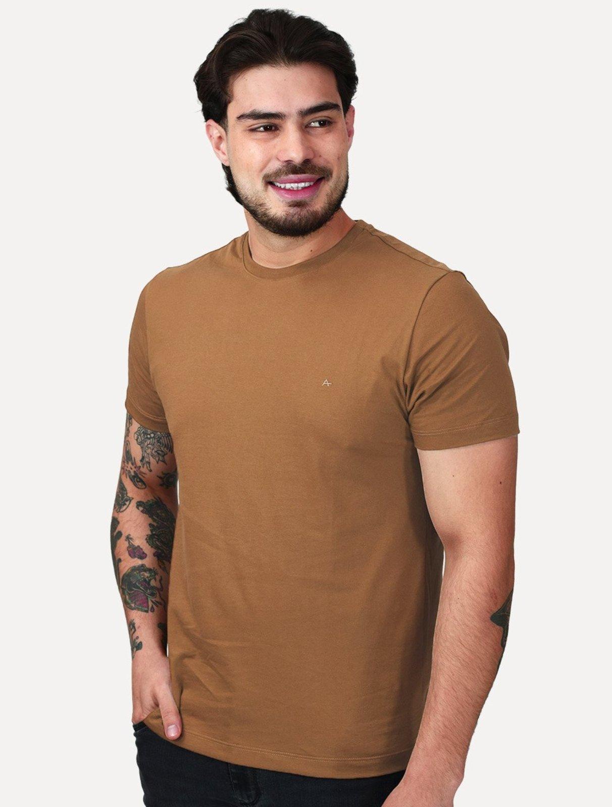 Camiseta Aramis Masculina Basic Lisa Mono Icon Marrom Médio
