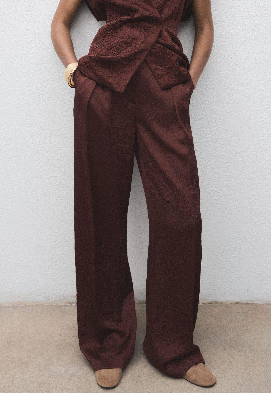 Calça Feminina Mango Perna Ampla Marrom