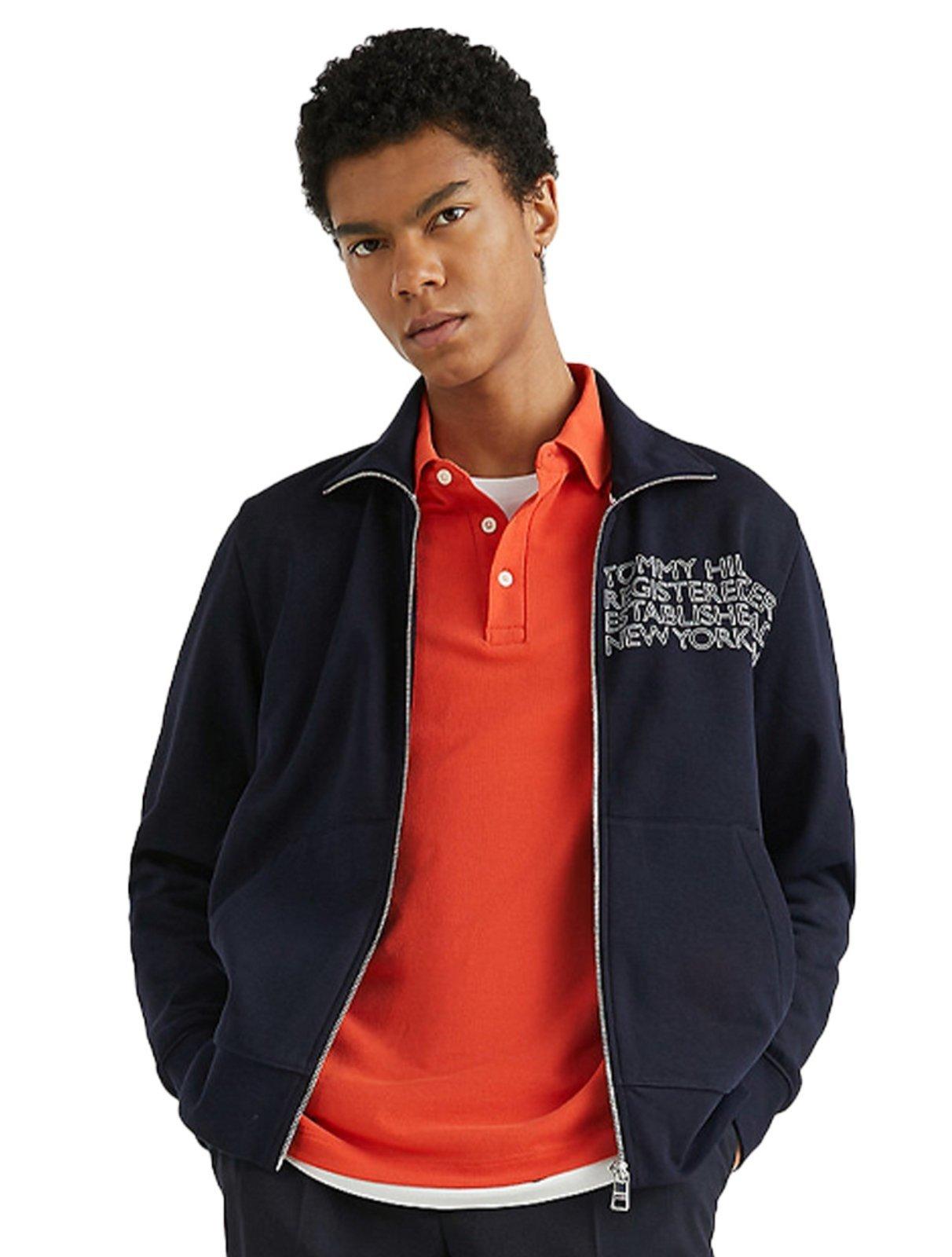 Moletom Tommy Hilfiger Masculina Badged Graphic Zip Through Azul Marinho