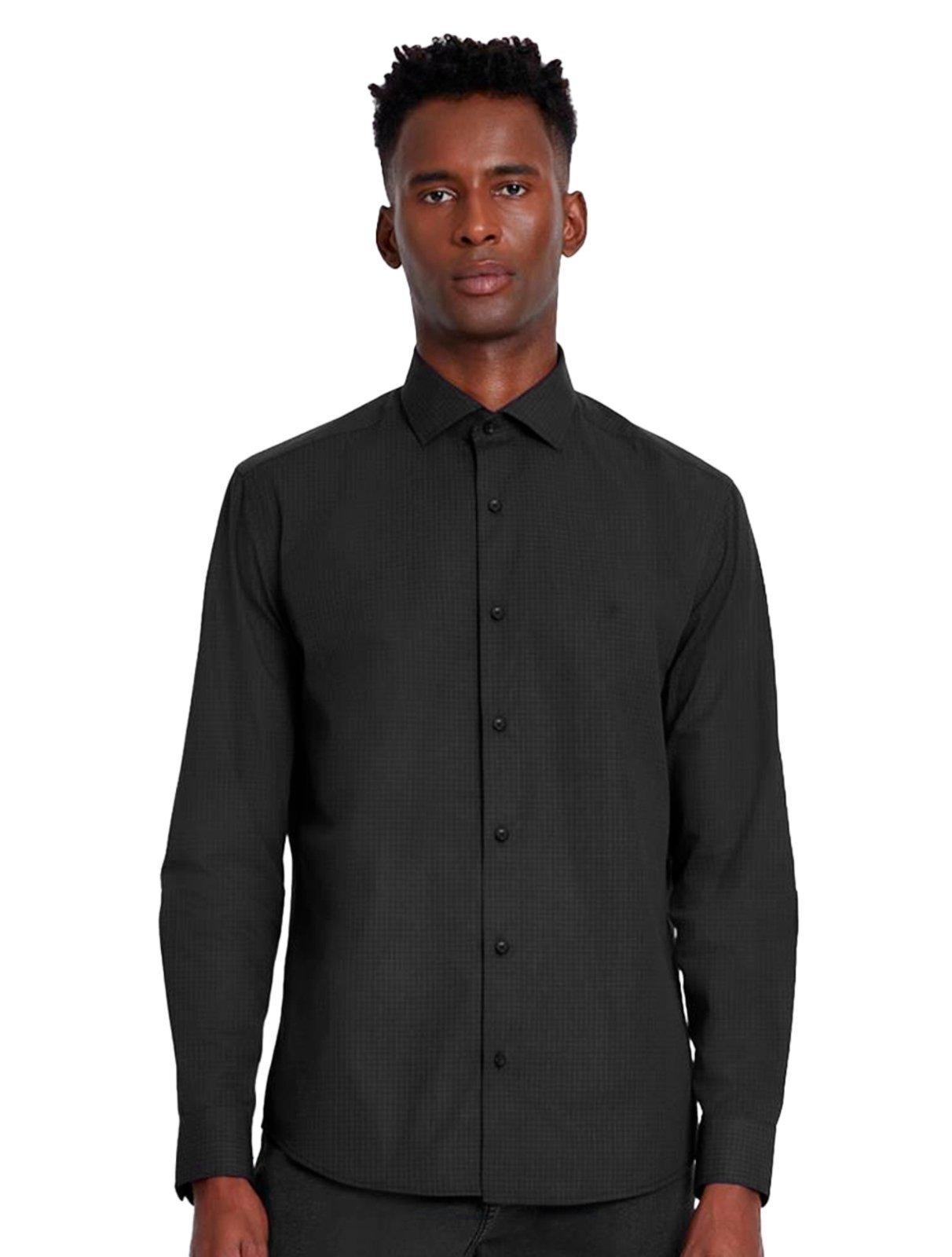 Camisa Aramis Masculina Slim Tricoline Micro Xadrez Stretch Preta