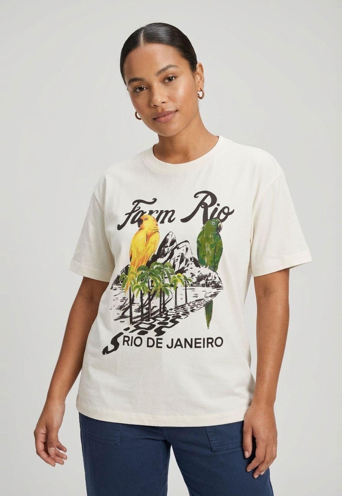 Camiseta Feminina FARM Estampa Aves Off-White