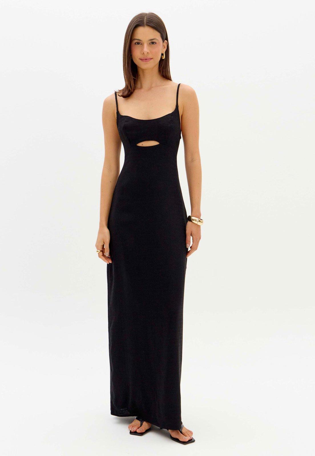Vestido Lança Perfume Longo Alças Finas Preto