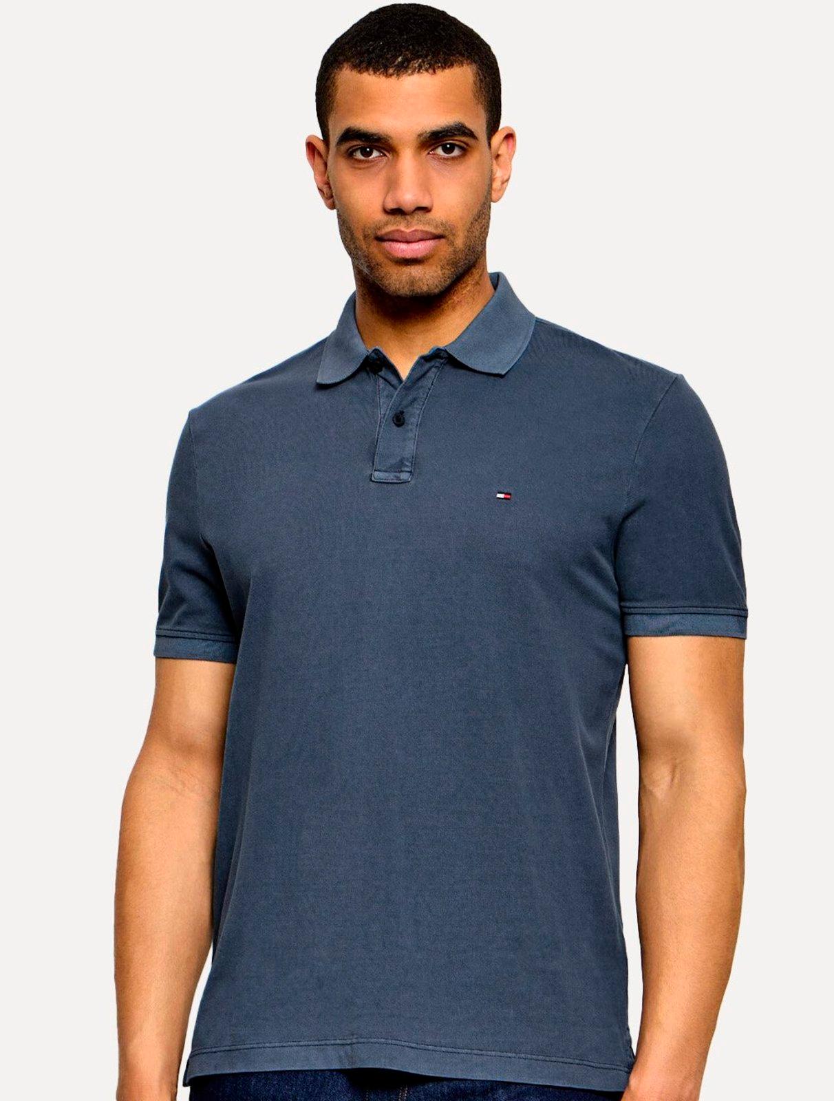 Polo Tommy Hilfiger Masculina Regular Piquet Garment Dye Azul Escuro