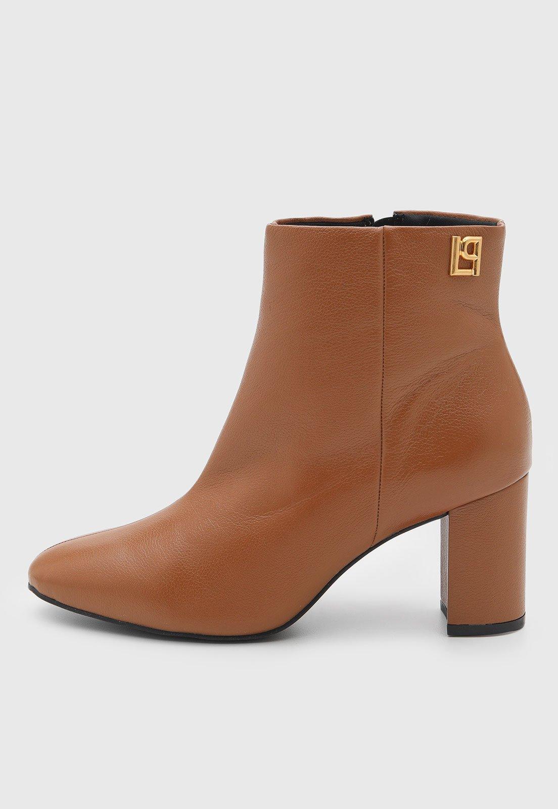 Bota Feminina Lança Perfume Couro Cano Curto Caramelo