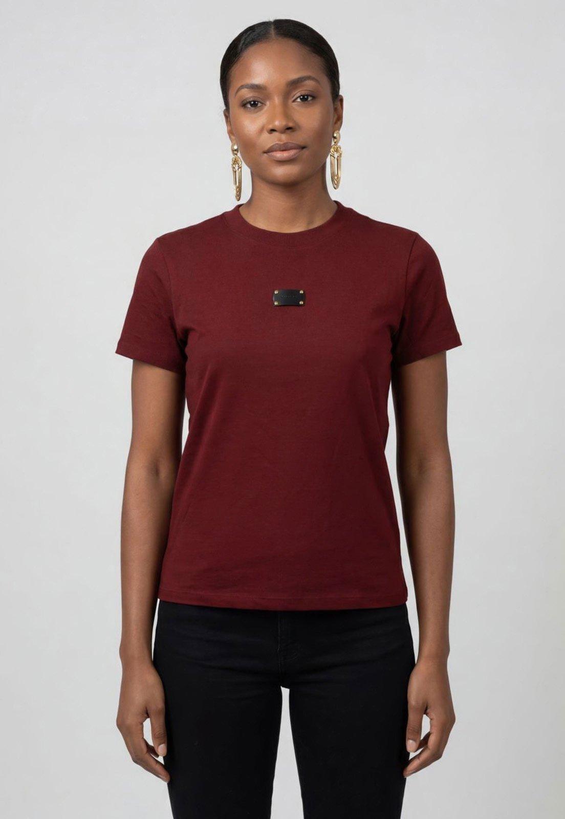 Camiseta Feminina Lança Perfume Gola Redonda Vinho