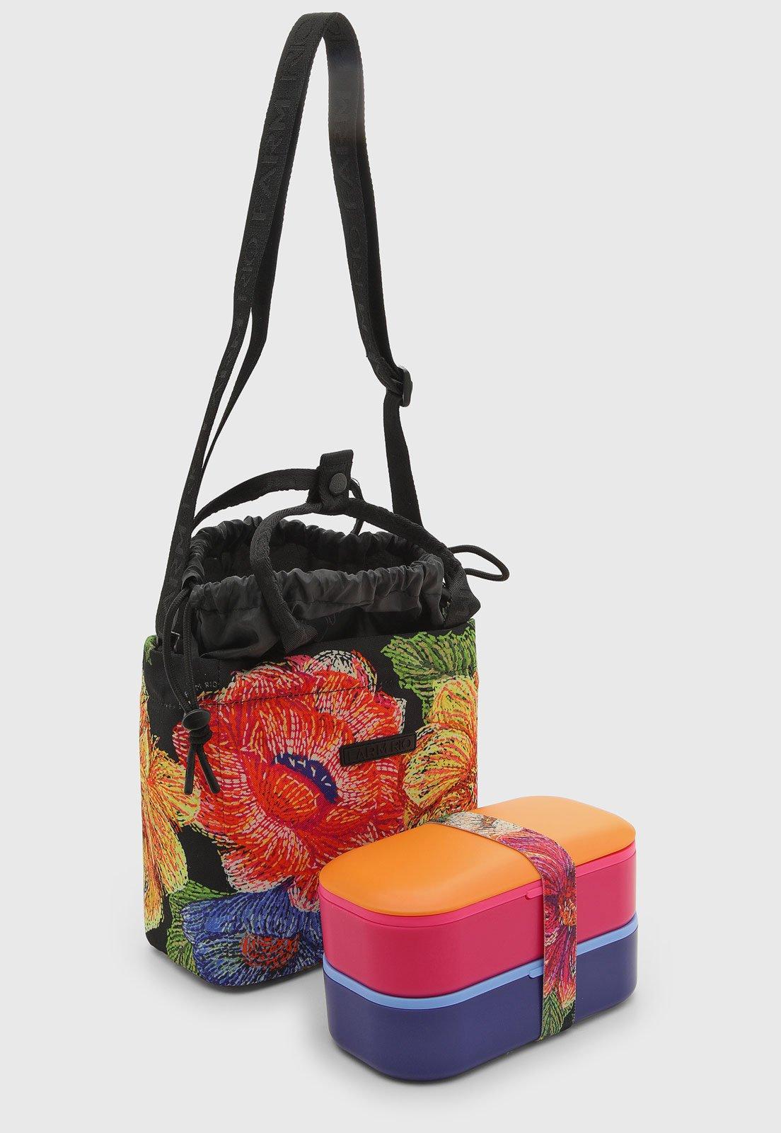 Bolsa e Lancheira FARM Floral Preta